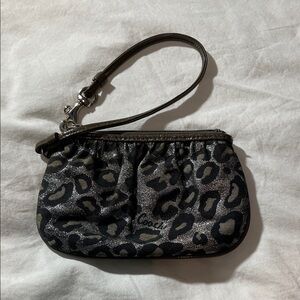 Coach Leopard Metallic Wristlet - Black, Green